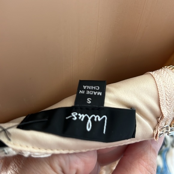 NWT Lulu’s formal beaded sequin evening dress S cream embroidered overlay sexy - Picture 15 of 15